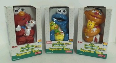(3) Fisher-Price Sesame Street Squeeze 'Ems Elmo, Cookie Monster, Ernie 1998 MIB