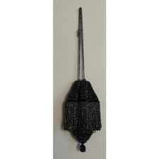 VINTAGE 1920's Art Deco Black Beaded Tassel Drawstring Evening Bag