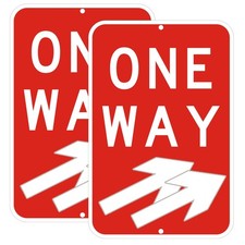 2 Pack One Way Traffic Sign 12x18 inch Reflective Aluminum Adjustable Arrow
