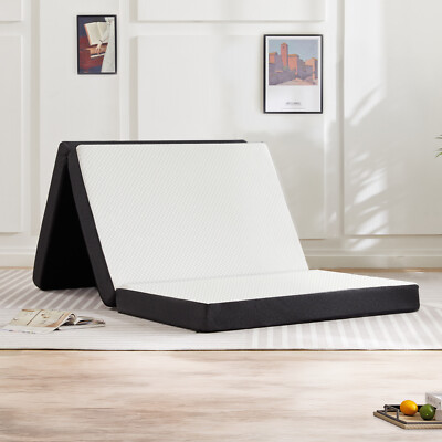 Tri-Fold Memory Foam Mattress Portable Foldable Mattress Topper w/Washable Cover