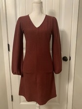 New Madewell Texture & Thread Crepe Balloon-Sleeve Dress Burgundy Sz XS M5342