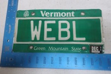 Vermont License Plate Tag 1996 96 VT Vanity WE BL Initials Monogram Name WEBL #7
