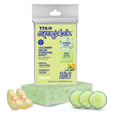 T.Taio Esponjabon Soap Sponge Cucumber & Melon Soap Exfoliate Face Body Feet