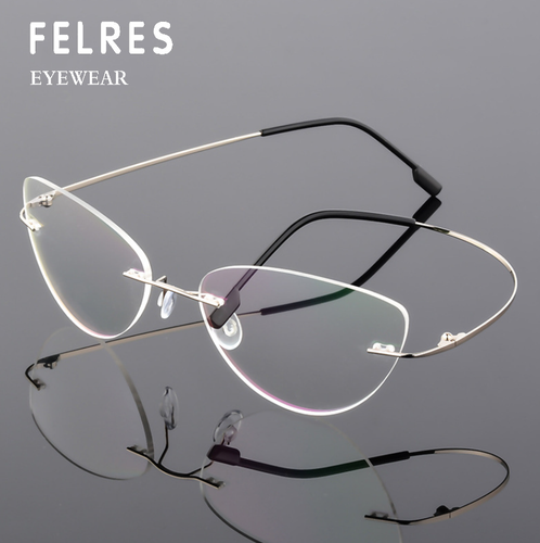 Randlose Damen Lesebrille Metalllegierung Blaulicht blockierende Katzenbrille - Bild 2 von 21