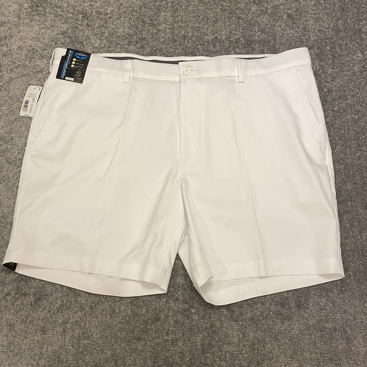 Roundtree Yorke Performance Mens Shorts 42 White Straight Fit