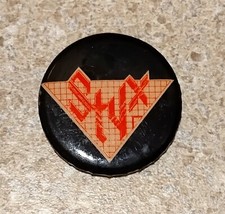 Vintage STYX Pinback Pin Button 1970-1980 Small Black Red Tan Rock Band Music