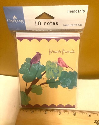 Dayspring Forever Friends NOTE CARDS  10 Pack Floral & Birds. 5''x 4'' New