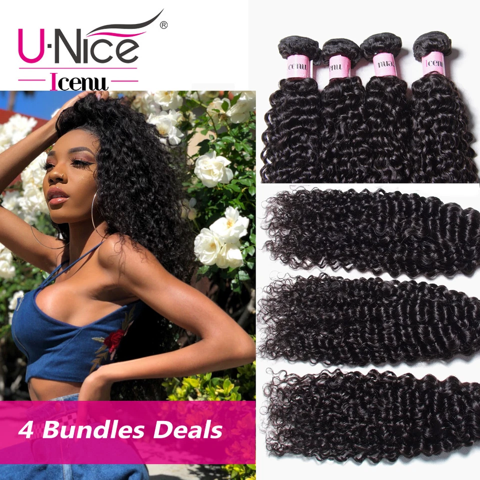 UNICE Indian Jerry paquetes rizados 100 % extensiones de cabello humano tejido de cabello virgen 9A Foto 3 de 4