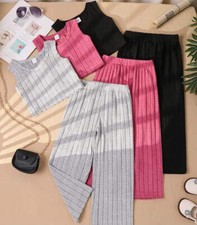 6-Piece Girls Ribbed Tank Top  Pants Set - Lightweight, Stretchy Polyester for