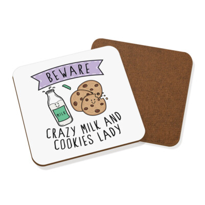 Vorsicht Crazy Milk And Cookies Lady Untersetzer Getränke Matte lustiger Witz Essensliebhaber