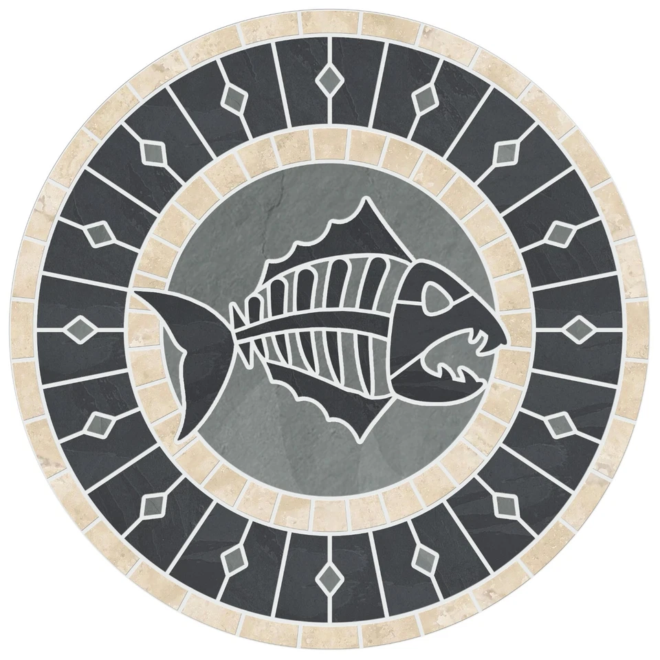 Medallón de mosaico de baldosas de espina de pescado en travertino natural y piedra de pizarra - ¡Hecho en EE. UU.! Foto 4 de 4