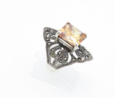 925 Silver Vintage Cubic Zirconia & Marcasite Cocktail Ring