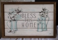 Bless This Home Wooden Plank Wall Decor Farmhouse Cotton in Tin