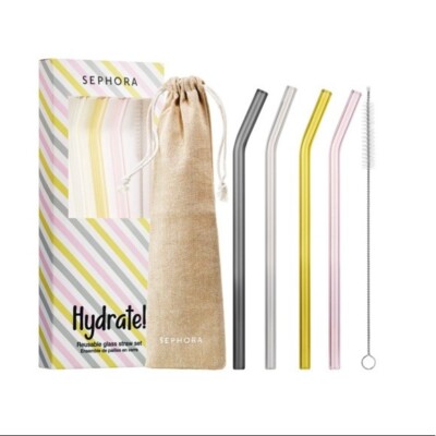 SEPHORA COLLECTION Hydrate! Reusable Glass Straw Set, NIB