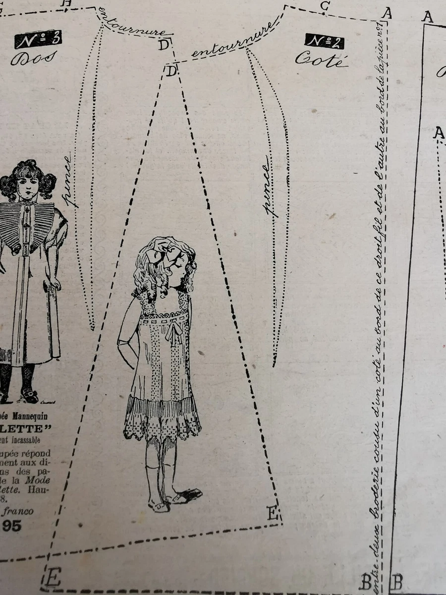 PATRÓN ORIGINAL REVISTA NIÑA POPA FRIQUETA DE 38cm FALDA CACHÉ CORSÉ 1911