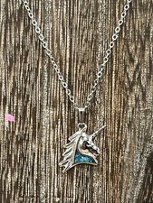 Unicorn Silver Tone Blue Necklace