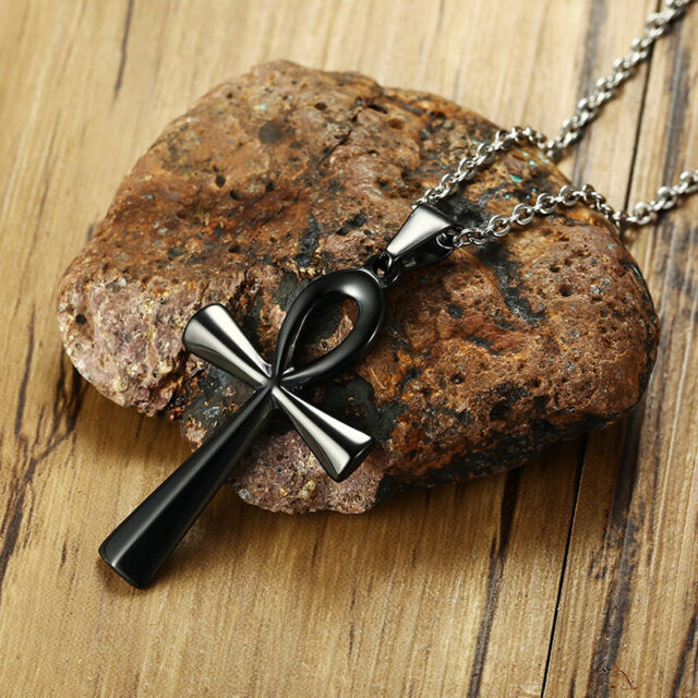 Retro Black Prayer Egyptian Ankh Cross Pendant Men Necklace Chain Religious Gift