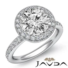 Classic Halo Pave Set Round Diamond Engagement Ring GIA F VS1 Platinum 2.03 Ctw