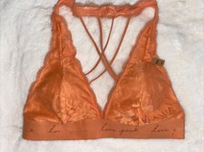 PINK Victoria's Secret Bralette Orange Lace Triangle Plunge Strappy Back Small S