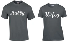 Gym Couple Matching T-Shirts Charcoal Hubby Wifey Love Husband Wife Couples Tees