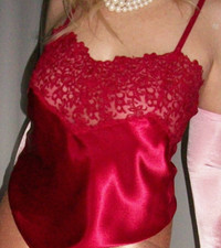 Vtg Cabernet Red Wide Lace Satin Camisole Top M