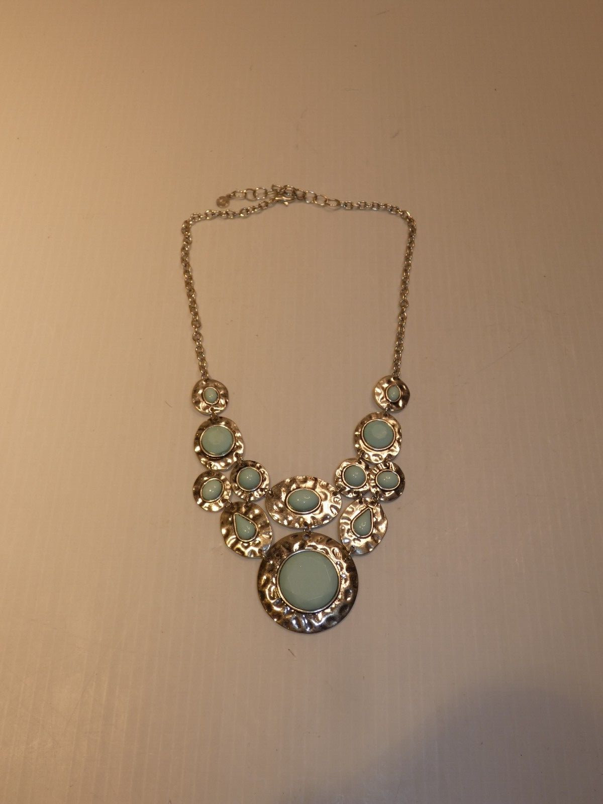 Ruby Road Necklace, Multi-Shape Silver Tone Disks… - image 1