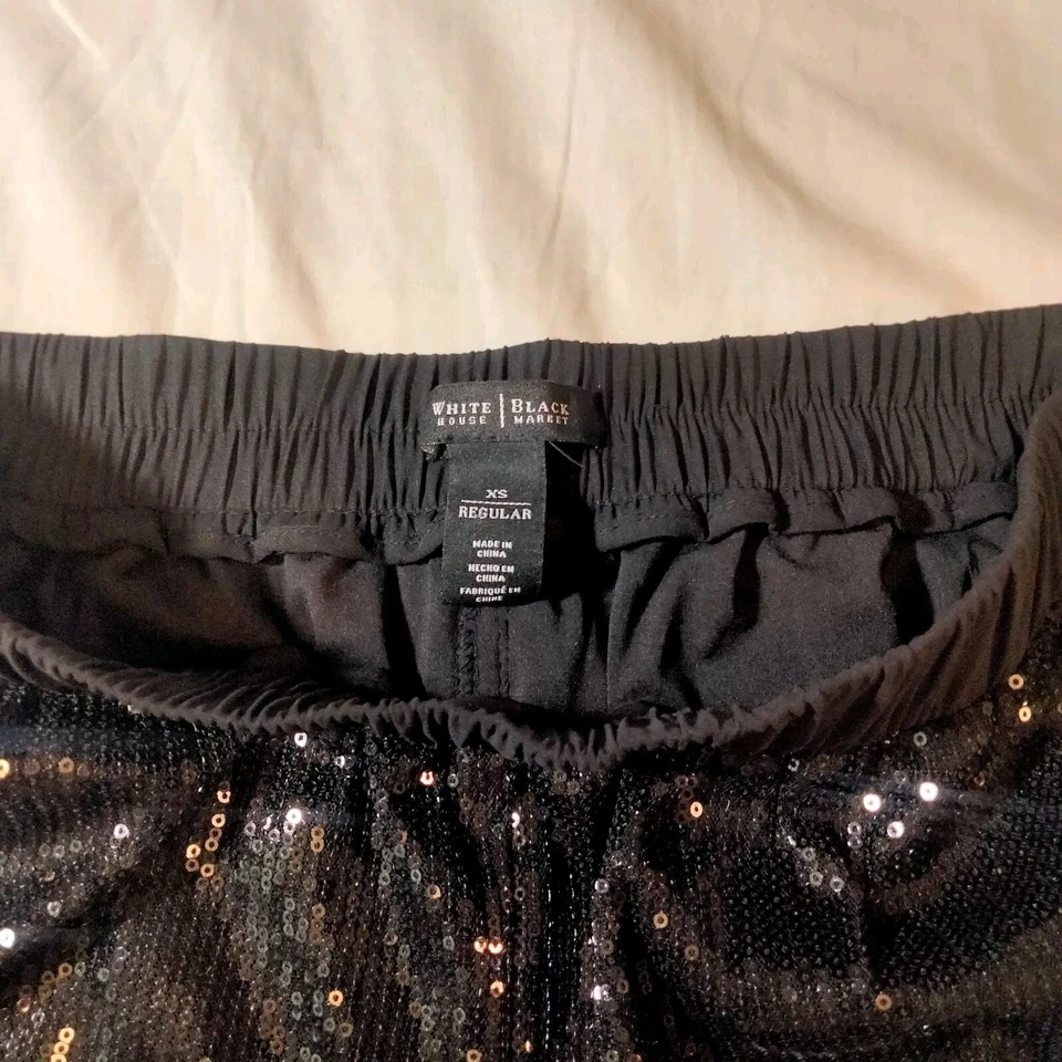 Pantalones de lentejuelas White House Black Market XS tiro medio ~ dobladillo lateral tobillo abierto Foto 4 de 4