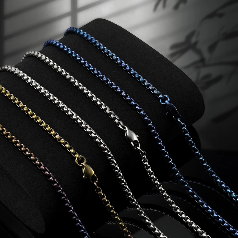 Unisex Pure Titanium Necklace 3mm Box Chain Anti-allergy Length 24'' 26'' 28'' - Image 4 of 4