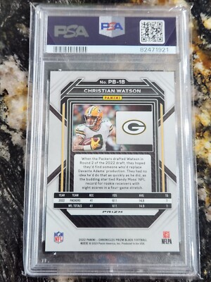 2022 Christian Watson RC #PB18 Chronicles Prizm Black Silver Psa