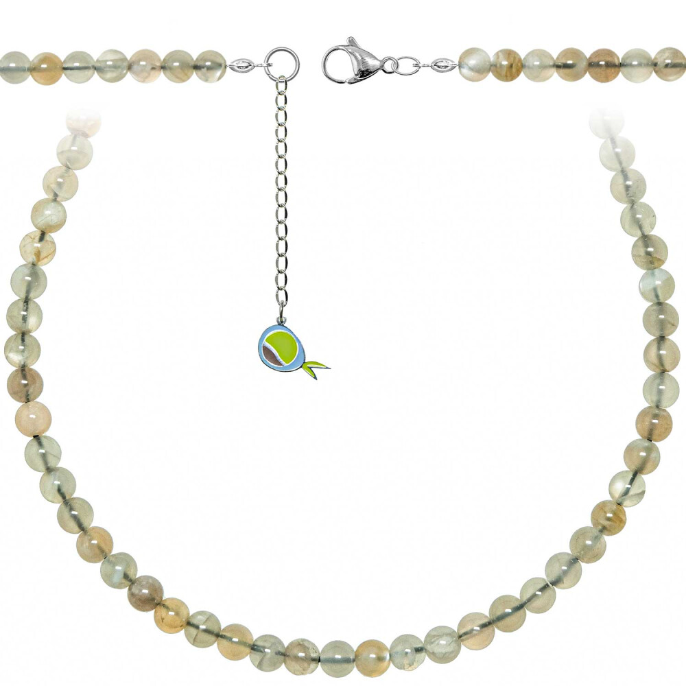Sautoir en pierre de lune grise de 90 cm et perles de 6 mm