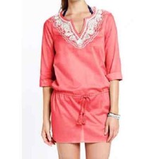 Lands' End NEW W/Tag Sz S 6-8 COTTON LAWN Embroidered SWIMSUIT COVER-UP CORAL