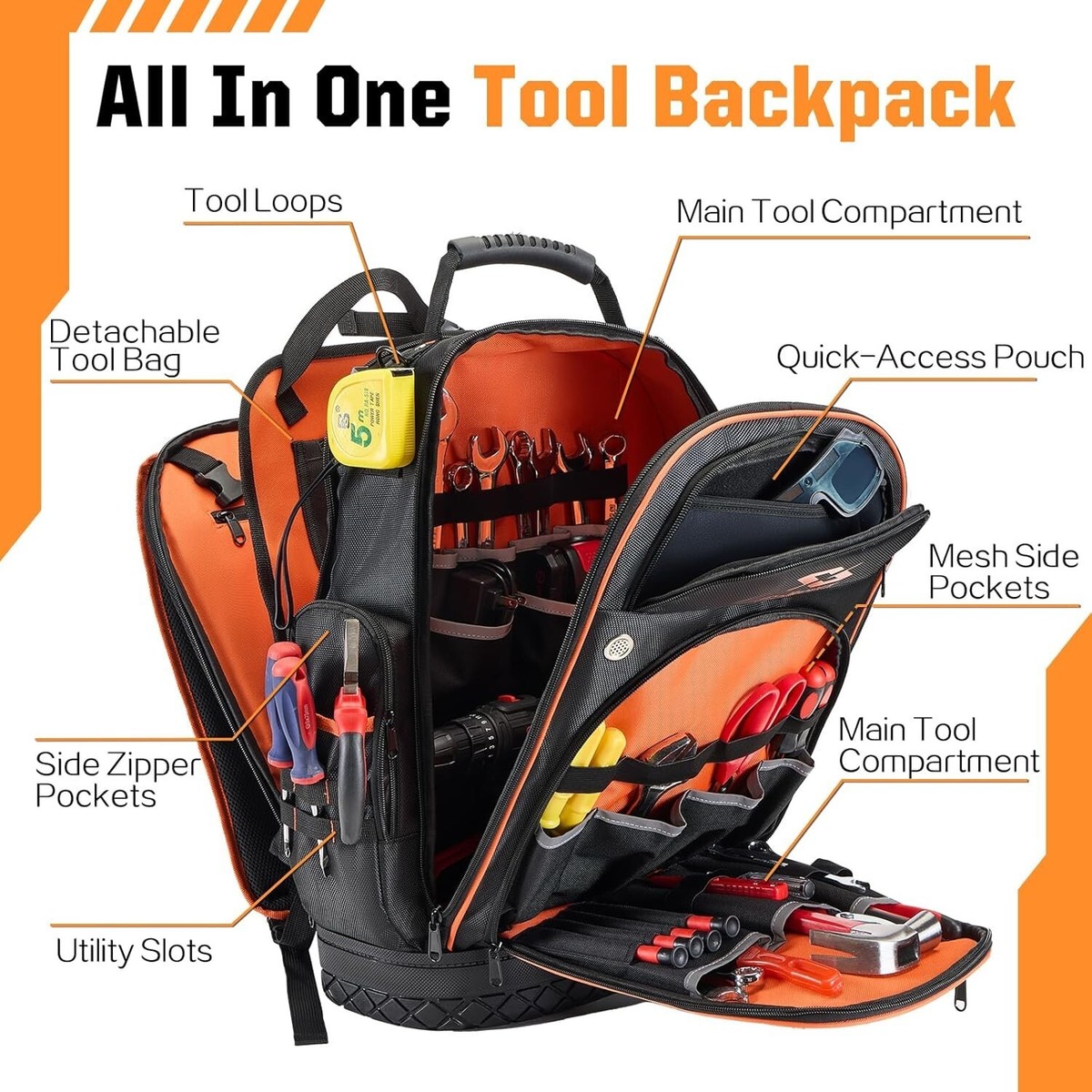 Golkcurx Tool Backpack, Heavy Duty Backpack Tool Bag