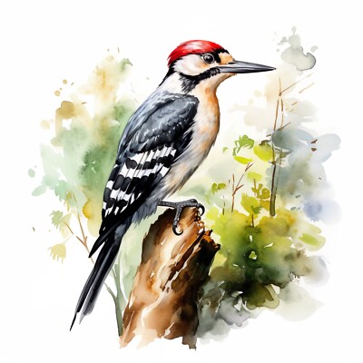 Car Sticker 18x18 cm | Watercolour Woodpecker | Weatherproof | High Quality Film