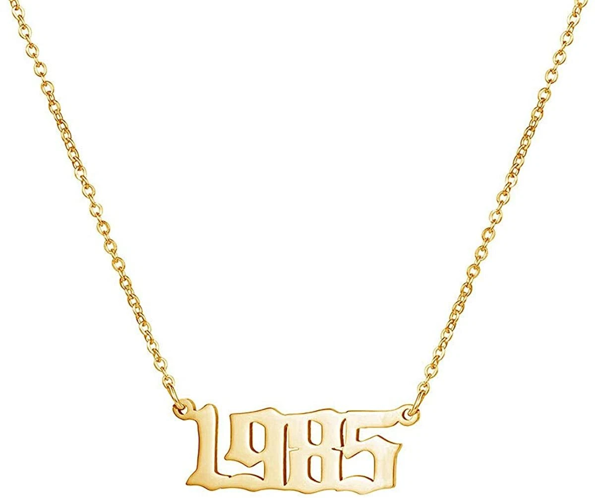 Birth Year Number 1985 Necklace with Chain 14k Gold Plated