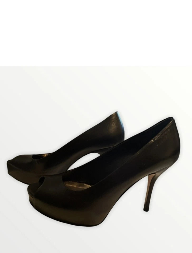 GUCCI BLACK OPEN TOE WEDGES SZ 38 GUCCI Sofia Diamante Black Platform Pumps - Image 3 of 4