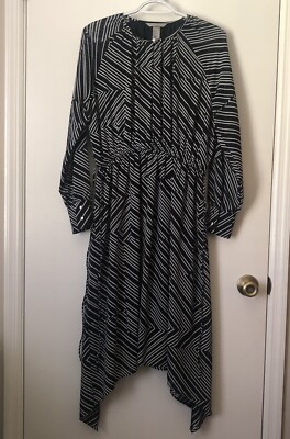 h&m striped long sleeve dress NEW Cream/Brown Maxi Belted Balloon Sleeves Size 12 Runs Large line silhouette H&M Striped Long Sleeve Dresses