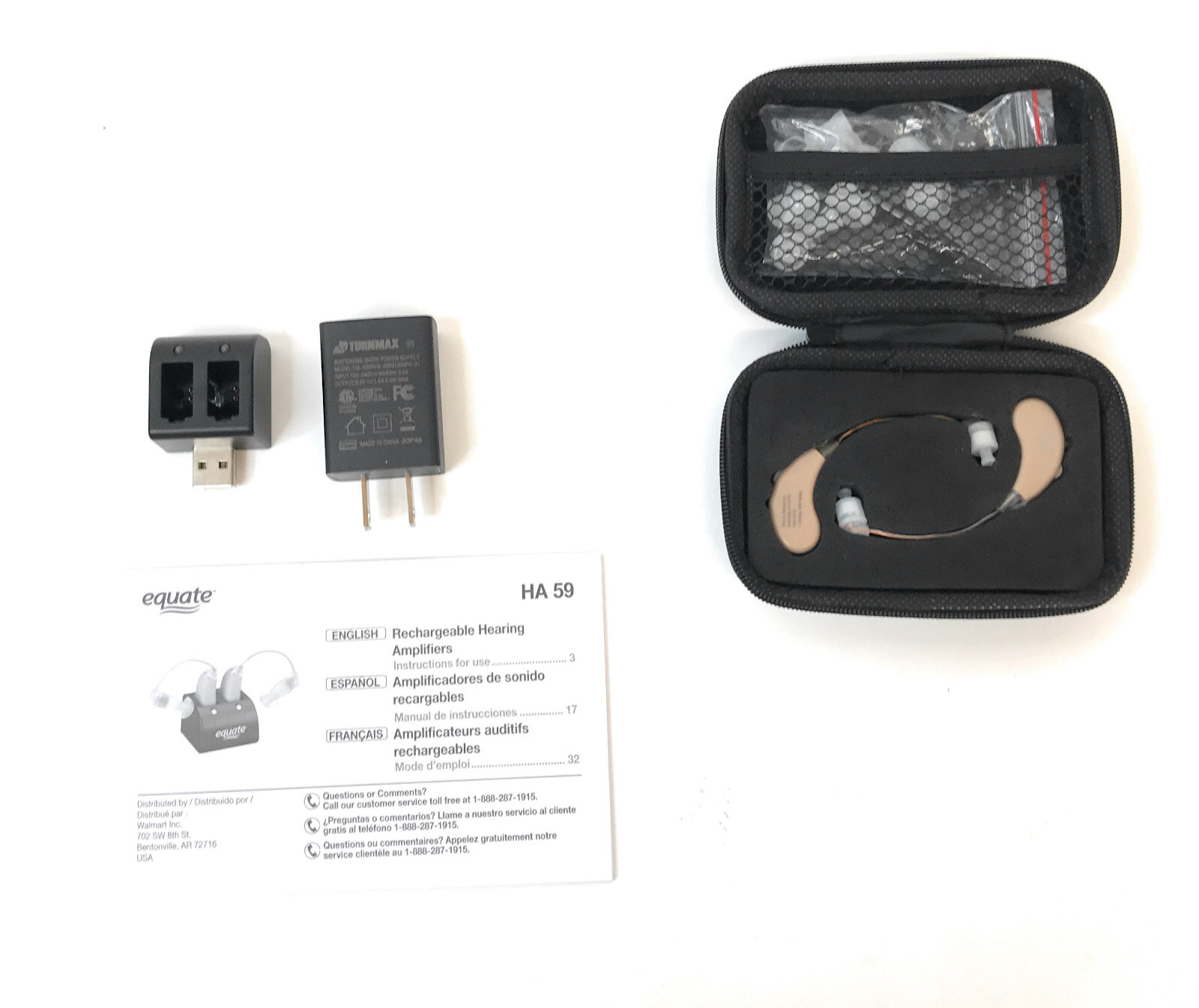 Equate USB Rechargeable Digital Hearing Amplifier with Case, PAIR eBay