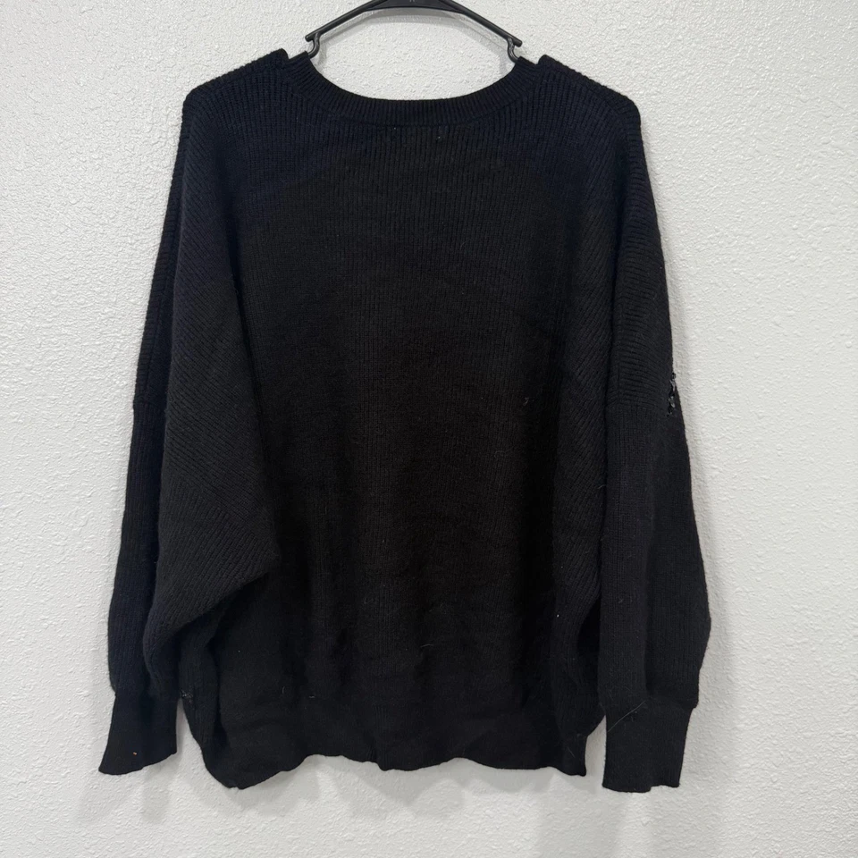 Suéter pulôver feminino NORDSTROM preto listra lantejoulas malha XXL - Imagem 2 de 4