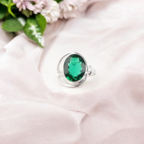 Green Emerald Ring Oval Gemstone 925 Sterling Silver Handmade Ring For Gift ''