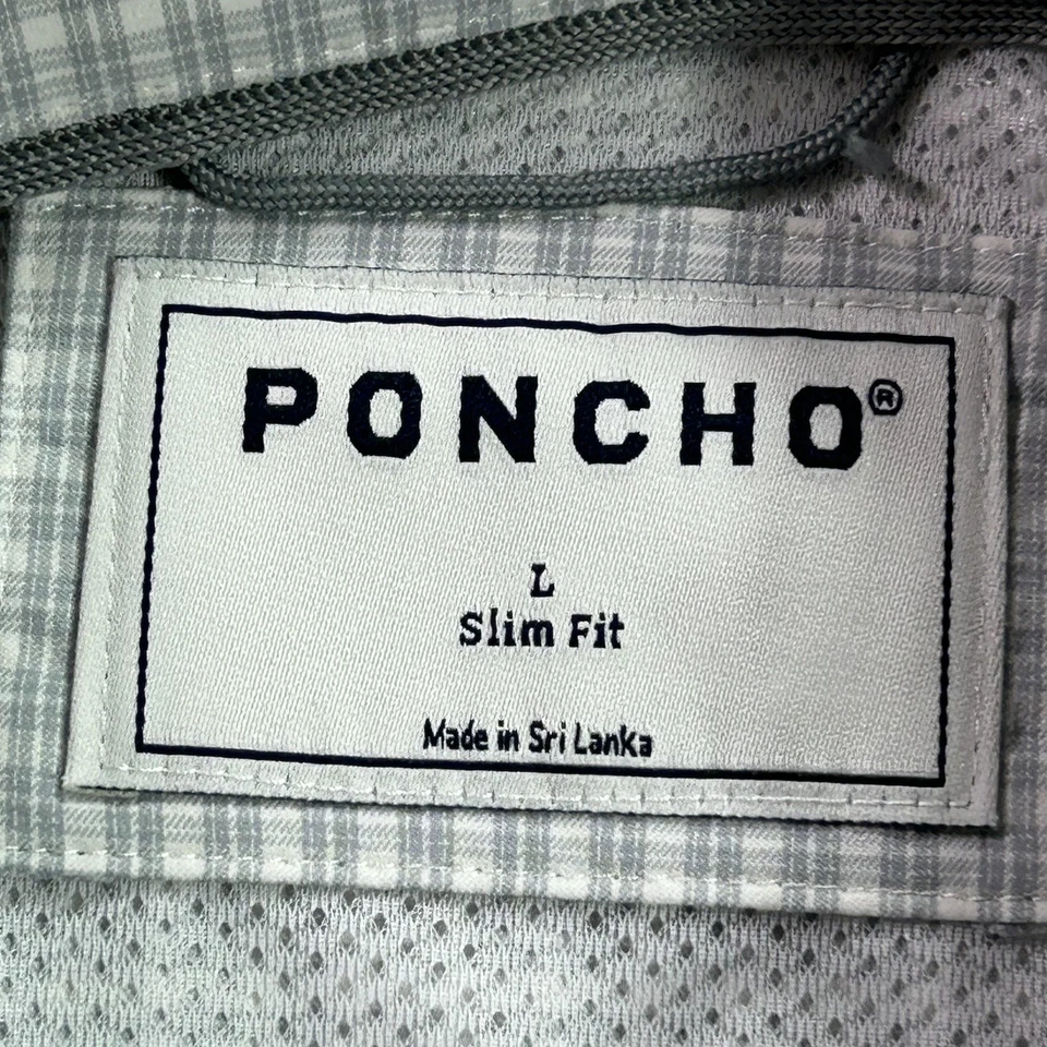 Poncho Shirt Mens Large Gray Plaid Slim Fit Button Down Long Sleeve Stretch - Image 4 of 4