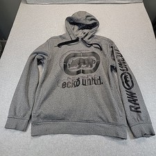 Ecko Unltd Hoodie Men's Size Med Grey Black Logo Raw Uncut Sweatshirt
