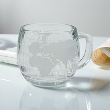Vintage Nestlé World Globe Etched Glass Mugs Set of 4 Frosted & Clear 6 oz 1970s