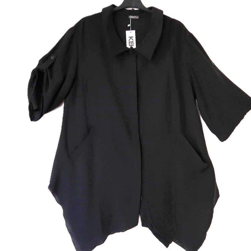 KEKOO new! Lagenlook Long-Bluse Jacke 44-46 (2) Bambus-Viskose Taschen schwarz - Bild 3 von 4
