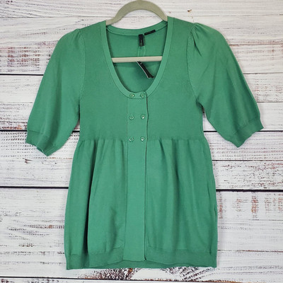 Stile Benetton Short Sleeve Flounce Top M Green Garden Fairy Peasant Sweater NWT