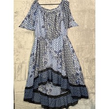 Nine West Blue Floral Off the Shoulder High Low Flowy Fully Lined Dress Size 18