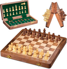 Magnetic Wooden Chess Set   10 Inch Folding Travel Chess Board for Adults and Ki