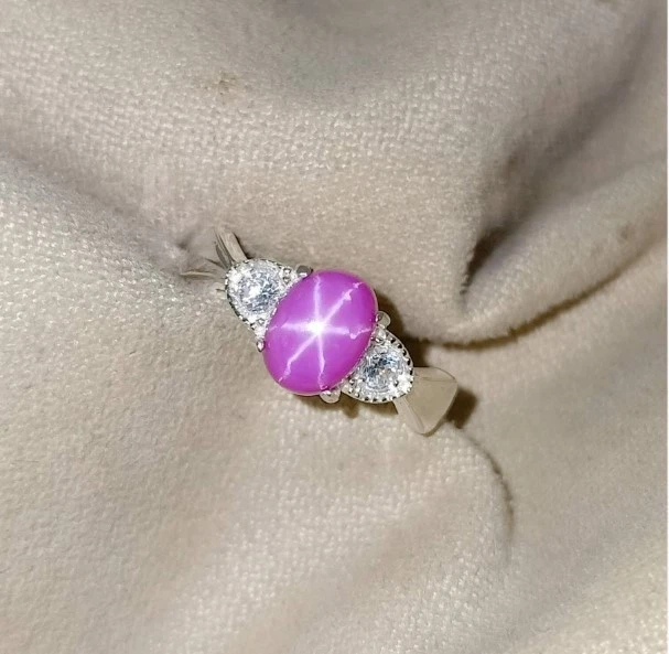 Vintage Pink Star Sapphire Ring 925 Sterling Silver Lindy Star Sapphire Ring - Image 2 of 4