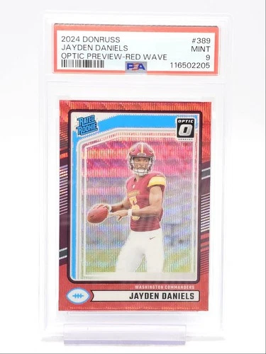 JAYDEN DANIELS 2024 DONRUSS OPTIC RATED ROOKIE PREVIEW RED WAVE RC PSA 9 Q0004