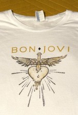 Bon Jovi White Winged Dagger Heart Graphic T-shirt Ladies Small Greatest Hits