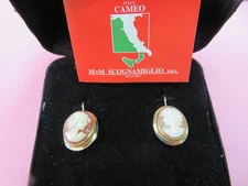 Italy M+M Scognamiglio 14k Solid Y. Gold Kidney Wire Cameo  Earrings